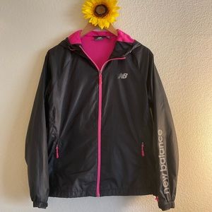 [SOLD on M] New Balance Windbreaker Hooded Jacket, Black & Pink: Size M